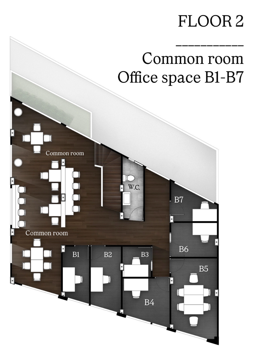 2F: Common Area & Offices B1-B7
